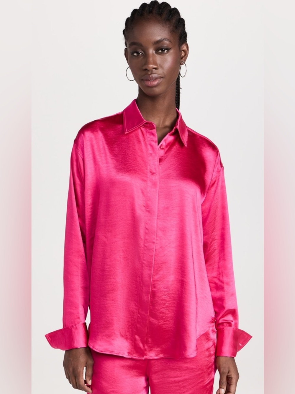 Good American Hot Pink Button Up Satin Shirt